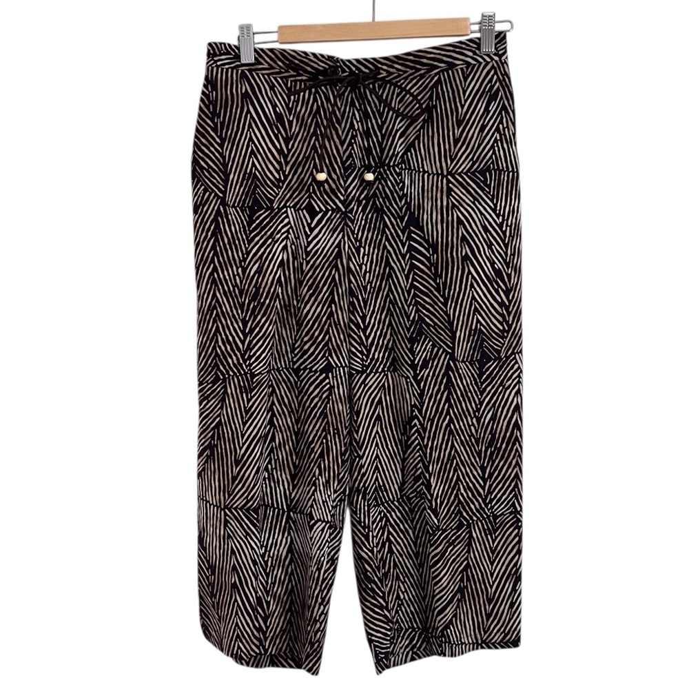 Ralph Lauren Wide Leg Crop Capri Pant Animal Print Brown Black Linen Silk Size 8